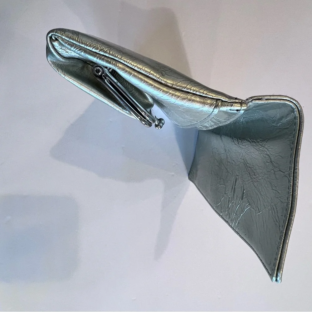 Silver Clutch Bag with magnetic closure coin purse & inside pockets